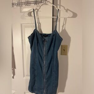 FOREVER 21 denim o-ring zip up mini dress size M